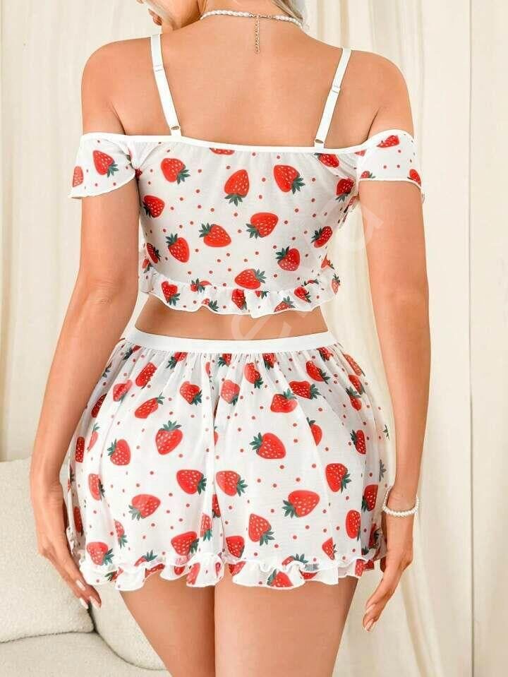 Kadın Çilek Desenli Fantezi Etekli Takım