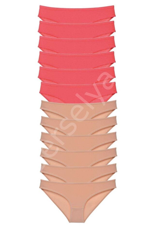 12 adet Süper Eko Set Likralı Kadın Slip Külot Fuşya Ten