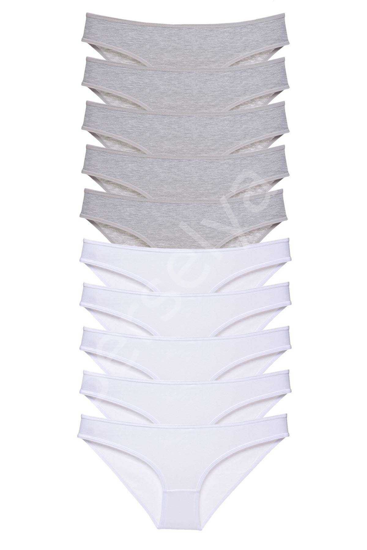 10 adet Süper Eko Set Likralı Kadın Slip Külot Gri Beyaz S
