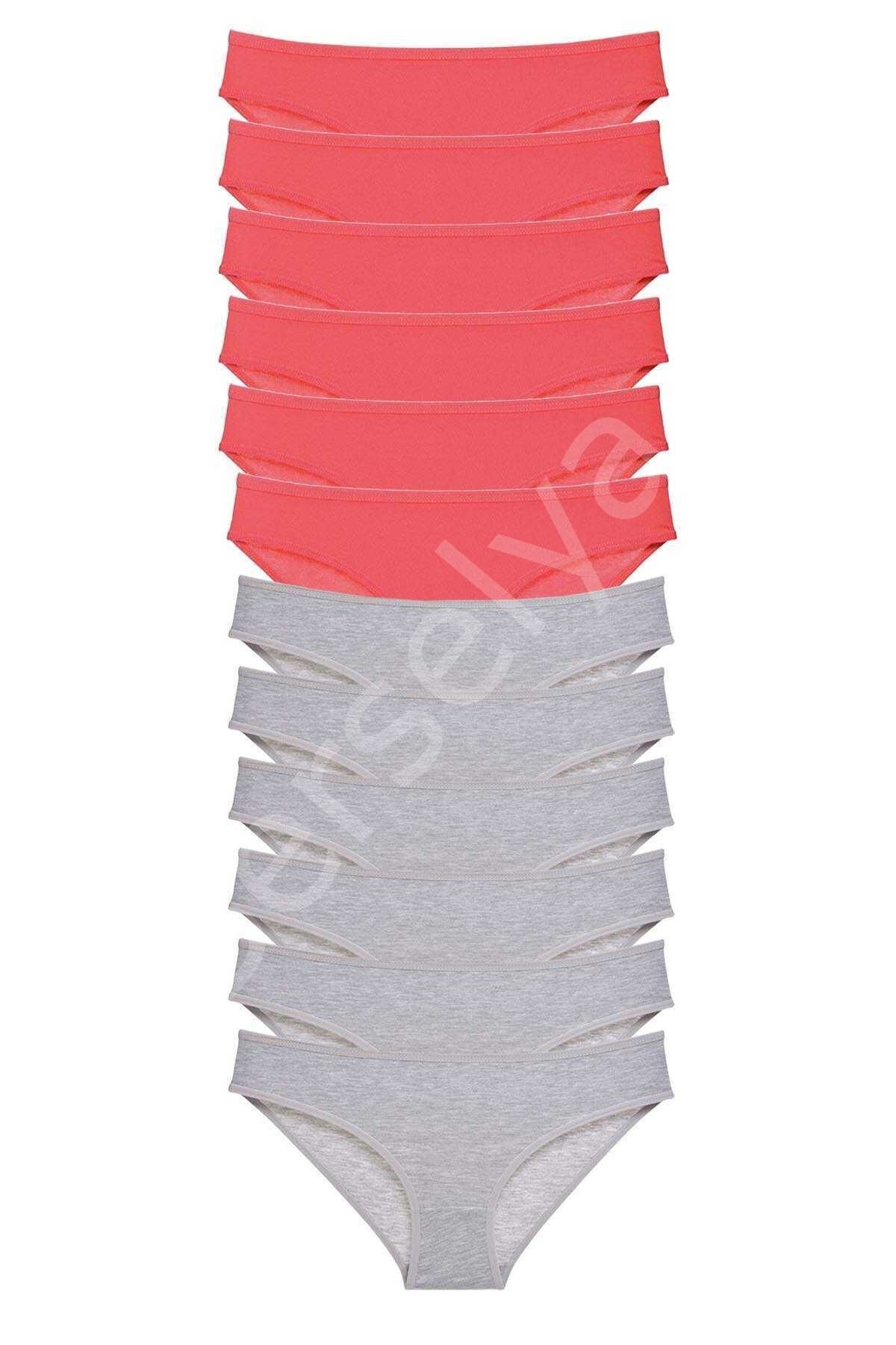 12 adet Süper Eko Set Likralı Kadın Slip Külot Fuşya Gri