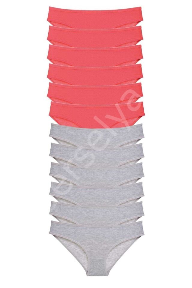 12 adet Süper Eko Set Likralı Kadın Slip Külot Fuşya Gri