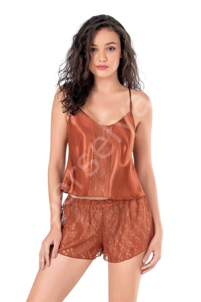 Tarçın Saten Babydoll Şort Takımı
