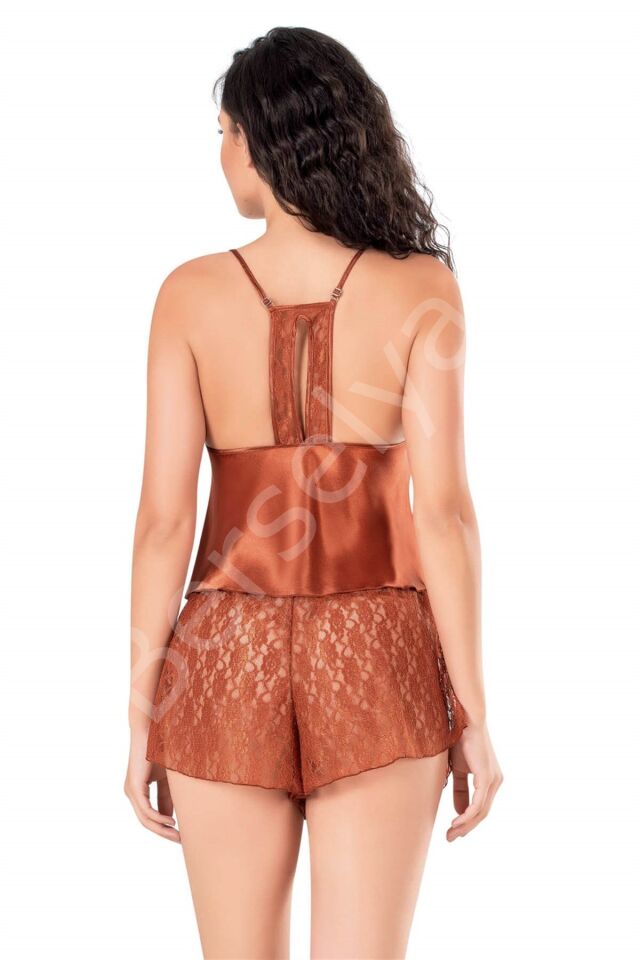 Tarçın Saten Babydoll Şort Takımı