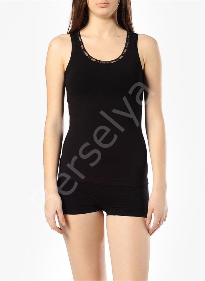 Doreanse Yakası İşlemeli Kalın Askılı Atlet 9307