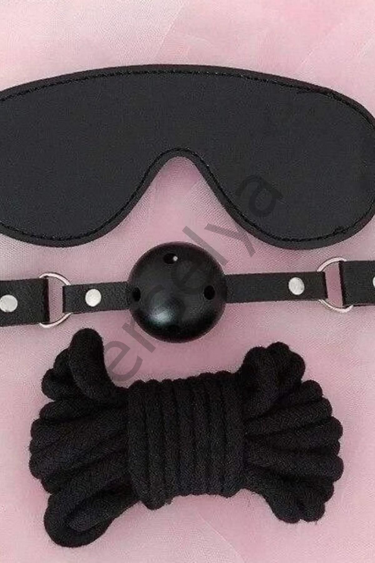 Gözlük Ağız Topu İp Üçlü Deri Harness Set