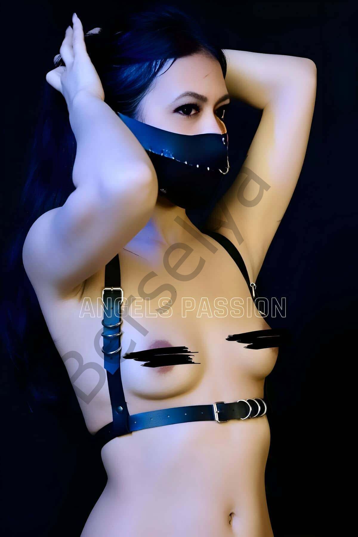 Şık Deri Seksi Maske Ve Göğüs Harness Takım - Brf1315