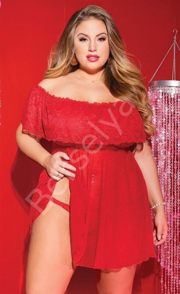 Üst Kısmı Dantel Alt Kısmı Likralı Tül Fantazi Büyük Beden Gecelik