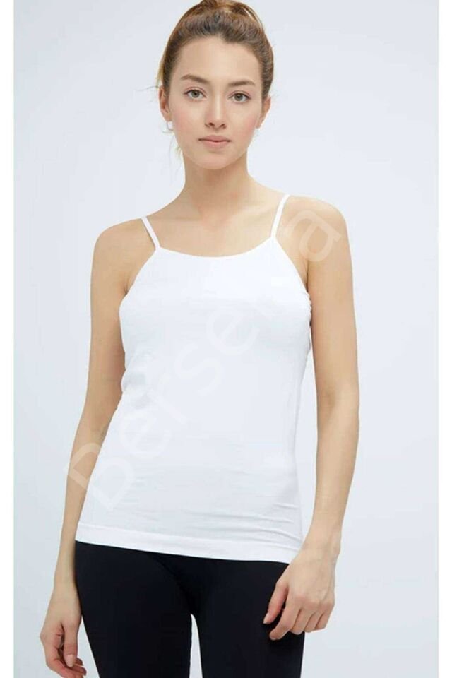 Elite Life Kadın İp Askılı İz Yapmaz Uzun Beyaz Atlet 846 L-XL