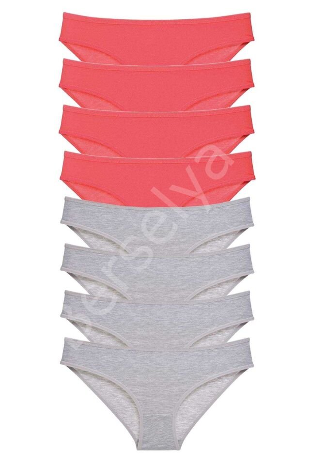 8 Adet Süper Eko Set Likralı Kadın Slip Külot Fuşya Gri