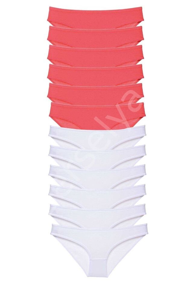 12 adet Eko Set Likralı Kadın Slip Külot Fuşya Beyaz