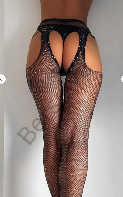 Taşlı Ağ Kısmı Açık Vücut Çorabı