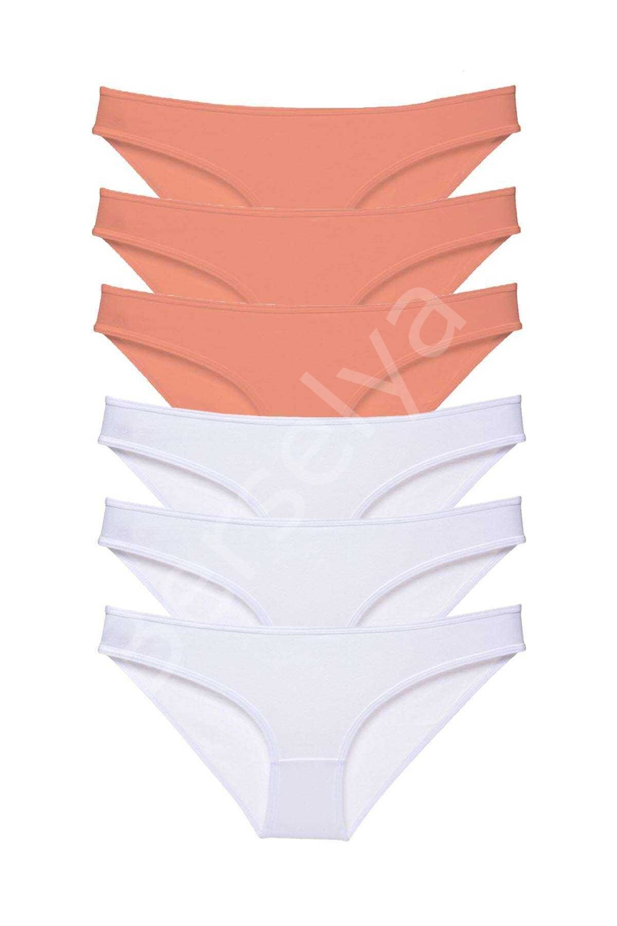 6 adet Eko Set Likralı Kadın Slip Külot Pudra Beyaz L