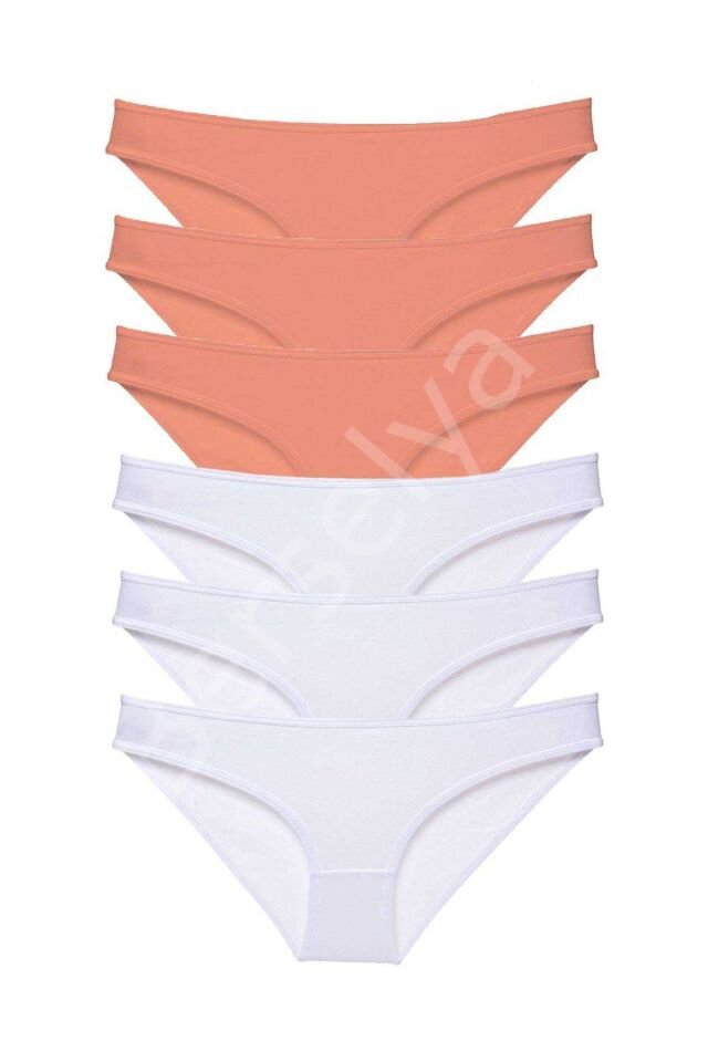 6 adet Eko Set Likralı Kadın Slip Külot Pudra Beyaz L
