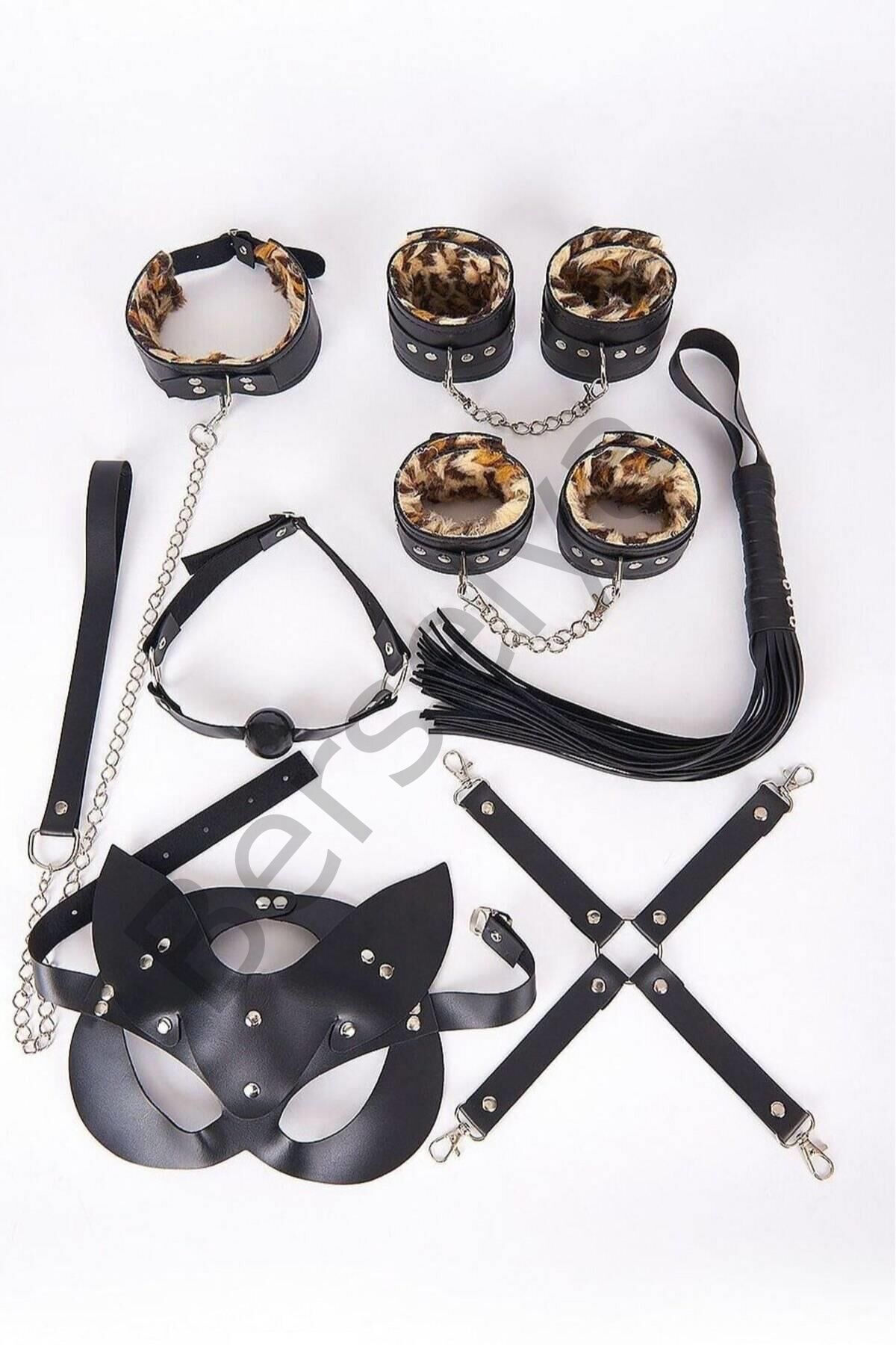 Deri İç Giyim Leopar İçi Pelüş Kople Set 700216