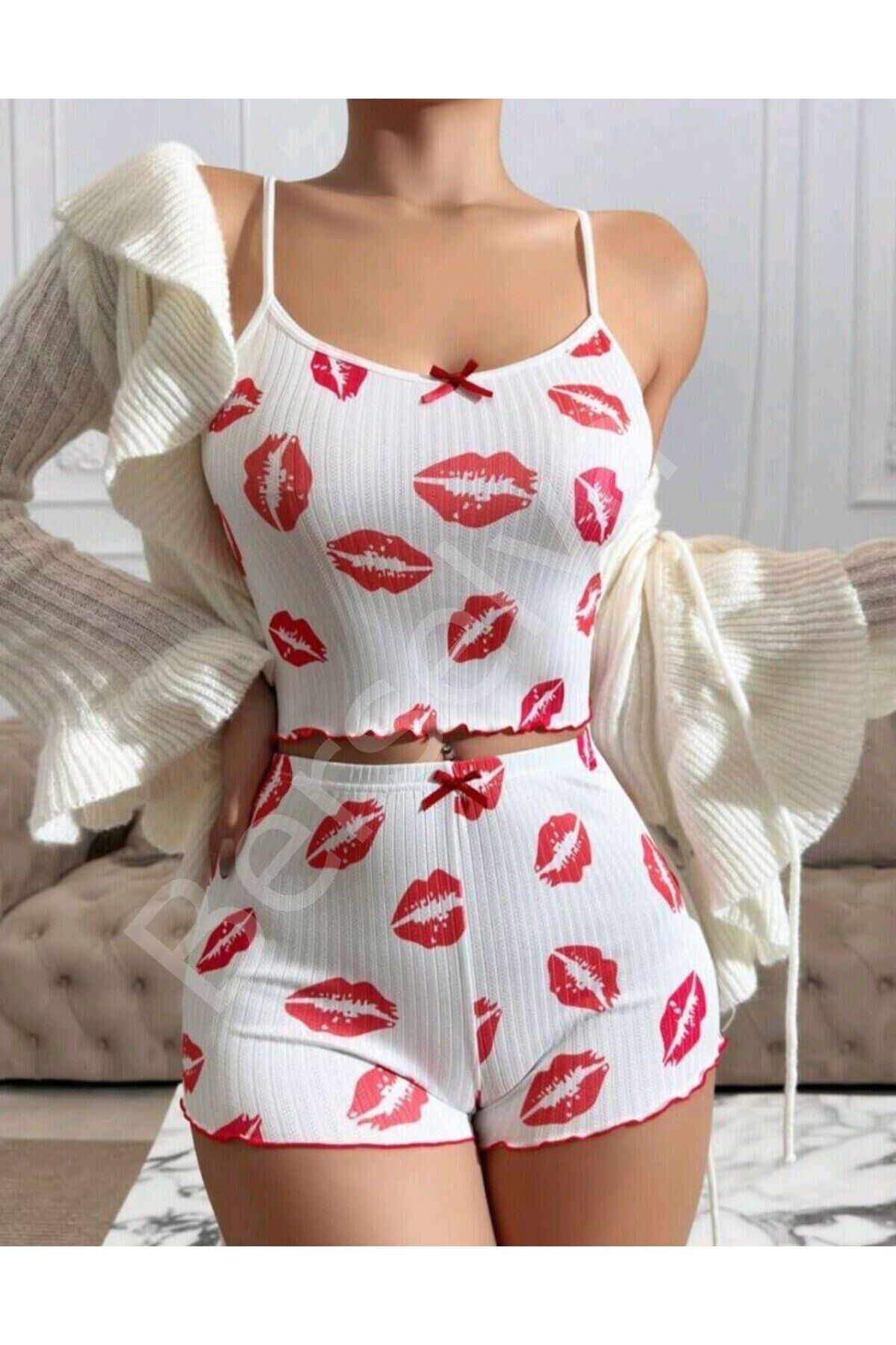 Kiss Öpücük Beyaz Şortlu Takım