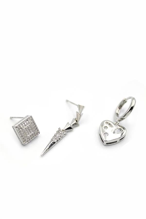 3'lü Kalp Küpe - Gümüş