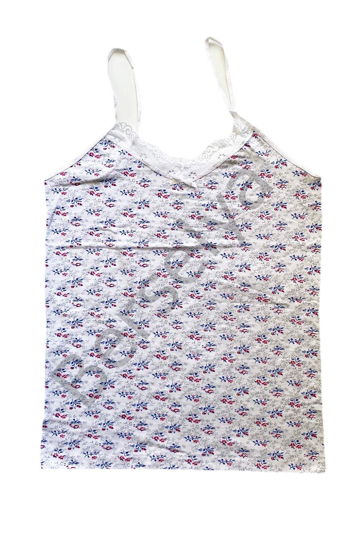 Kadın Askılı Desenli Atlet Dantelli Empirme Pamuklu Penye D7