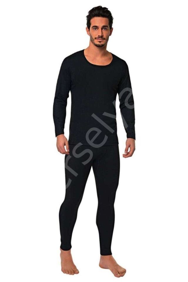 Kota Erkek Kışlık Termal Sıcak Tutan Tayt ve Fanila Takım 2'li Set Siyah 2XL-3XL
