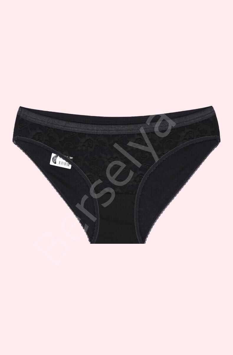 Gümüş Siyah Dantelli Bikini Bayan Külot Brf625