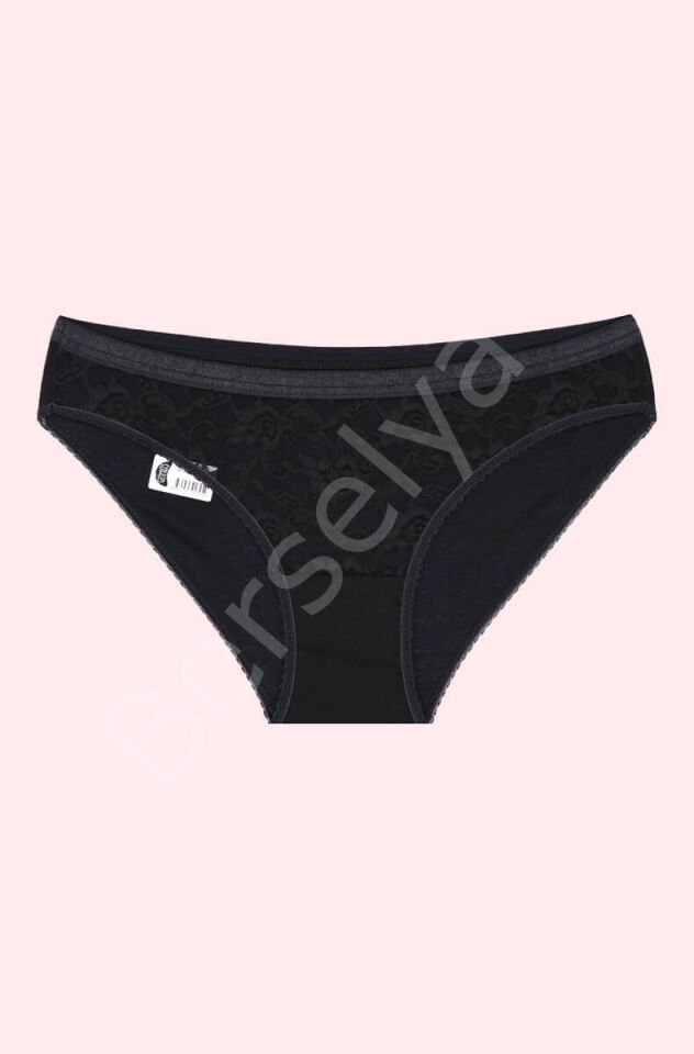 Gümüş Siyah Dantelli Bikini Bayan Külot Brf625