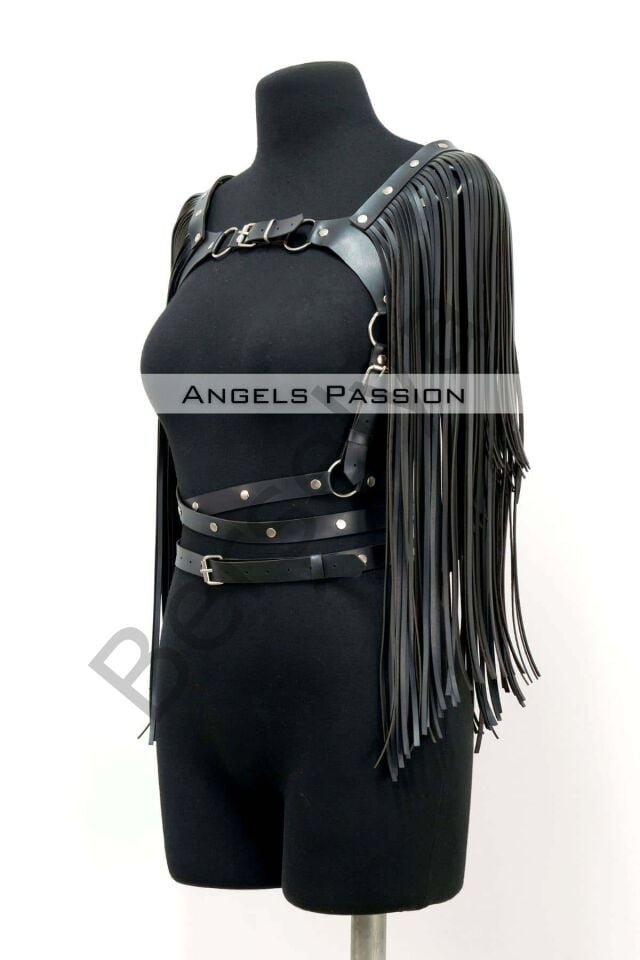 Püskül Detaylı Deri Göğüs Harness, Deri Harness Püsküllü Ceket - Brf999