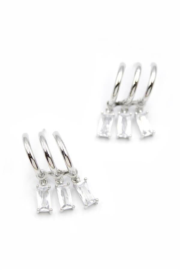 Büyük Baget Taşlı Küpe - Gümüş