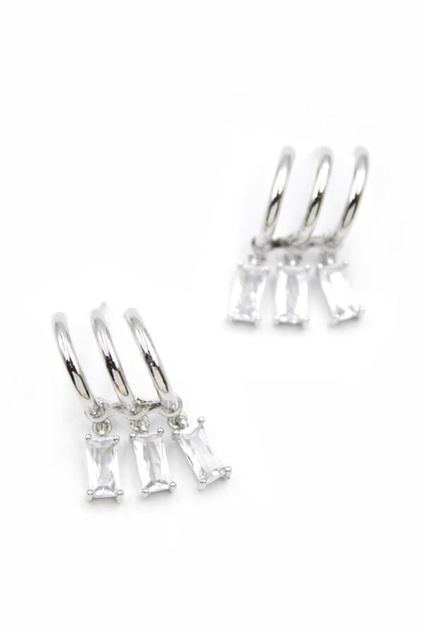 Büyük Baget Taşlı Küpe - Gümüş