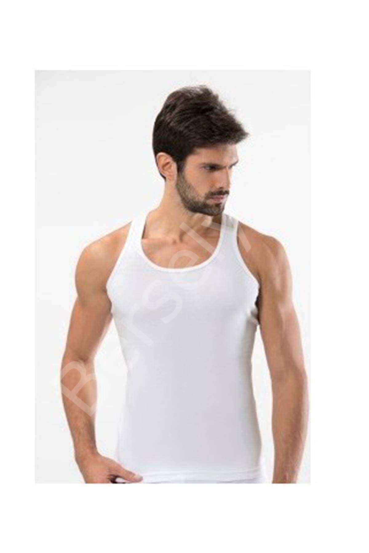 3 adet Tutku Ribana Spor Erkek Beyaz Atlet 0118 L