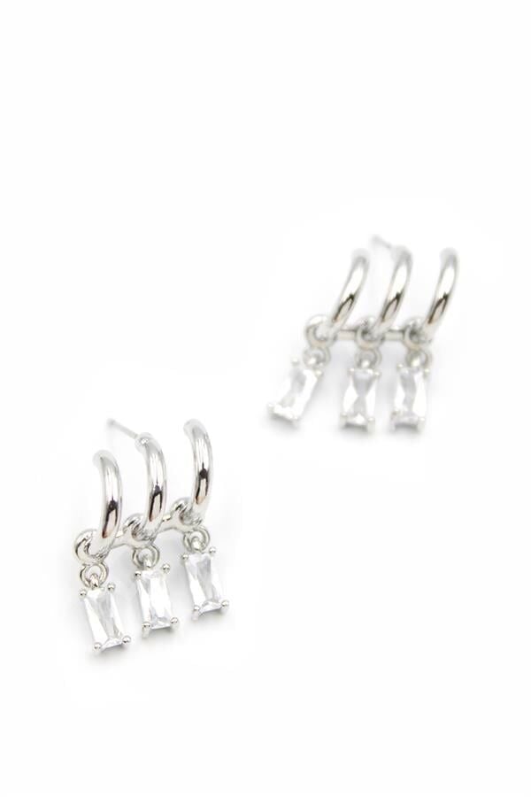 Küçük Baget Taşlı Küpe - Gümüş