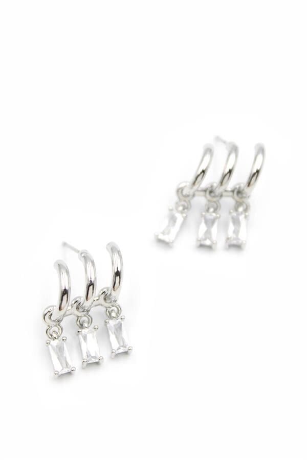 Küçük Baget Taşlı Küpe - Gümüş