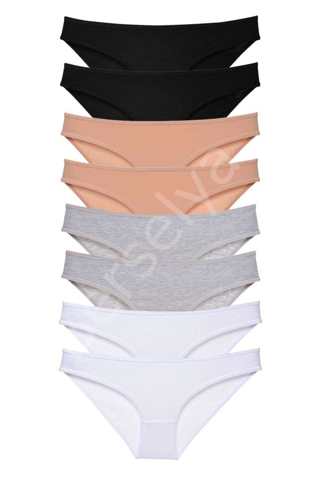 8 Adet Süper Eko Set Likralı Kadın Slip Külot Siyah Ten Gri Beyaz
