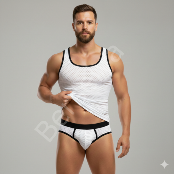 Beyaz Delikli Kumaş Tank Top Slip Takımı