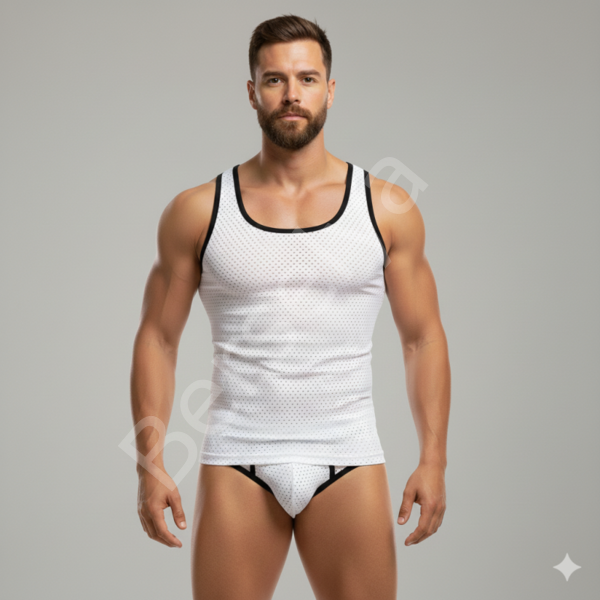 Beyaz Delikli Kumaş Tank Top Slip Takımı