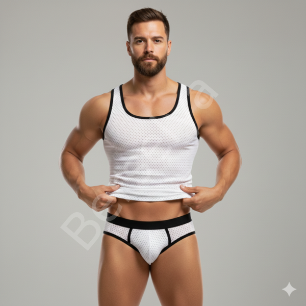 Beyaz Delikli Kumaş Tank Top Slip Takımı