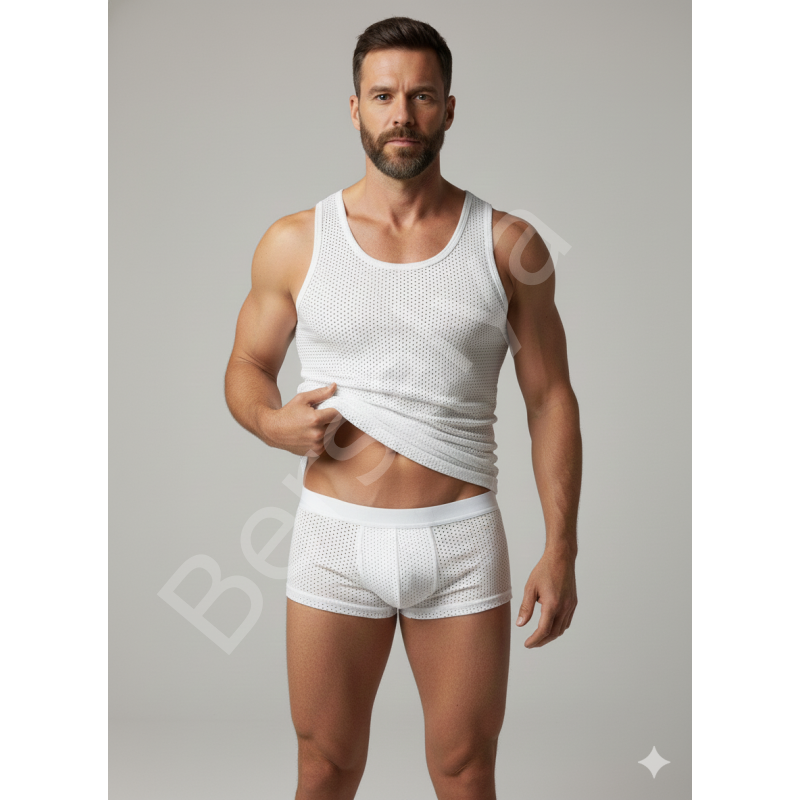 Erkek Beyaz File Tank Top Boxer Takımı