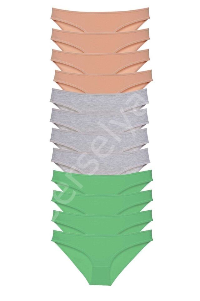 12 adet Süper Eko Set Likralı Kadın Slip Külot Ten Gri Yeşil