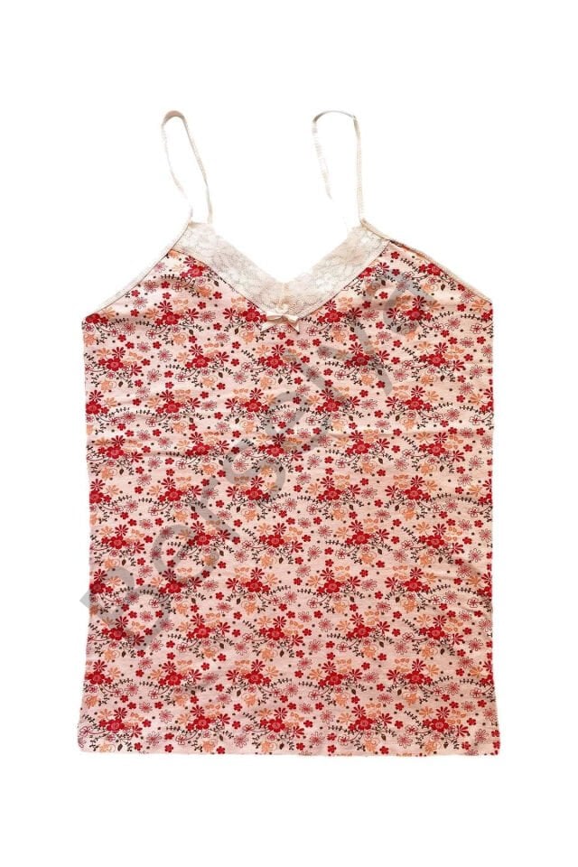 Kadın Askılı Desenli Atlet Dantelli Empirme Pamuklu Penye D1