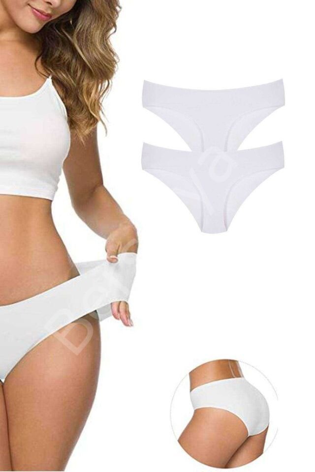 2 Adet Kadın Dikişsiz Lazer Kesim Esnek İz Yapmayan Külot Beyaz