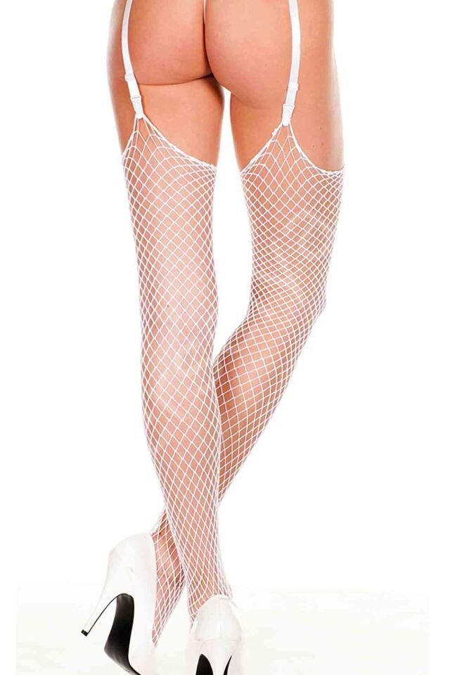 Beyaz Fileli Jartiyer Çorabı Brf7986