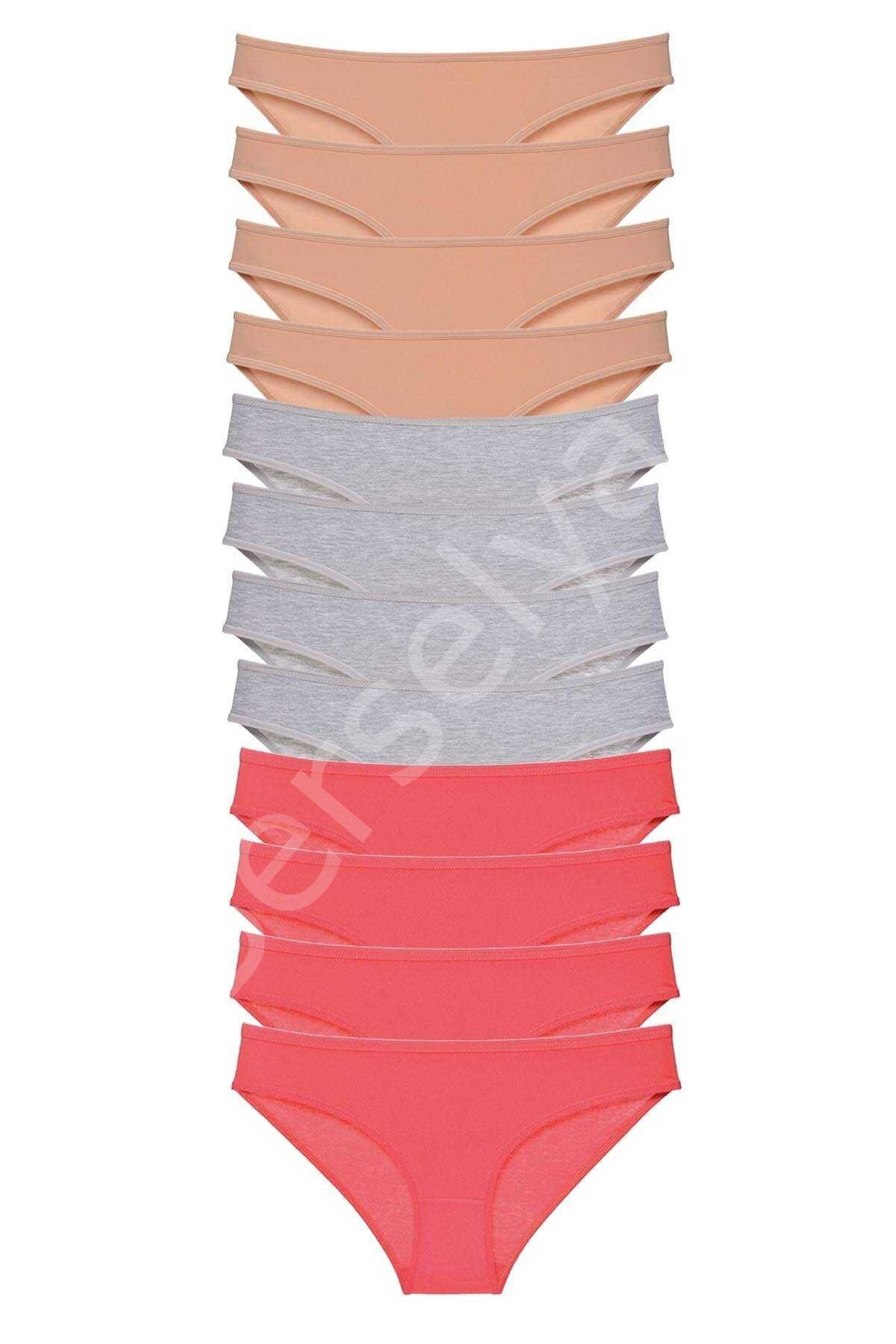 12 adet Süper Eko Set Likralı Kadın Slip Külot Ten Gri Fuşya