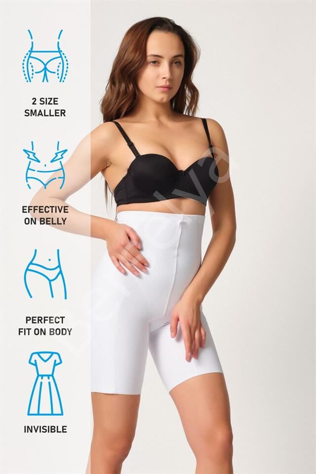Beyaz Emay 2814 Double Yüksek Bel Boxer Lazer Korse