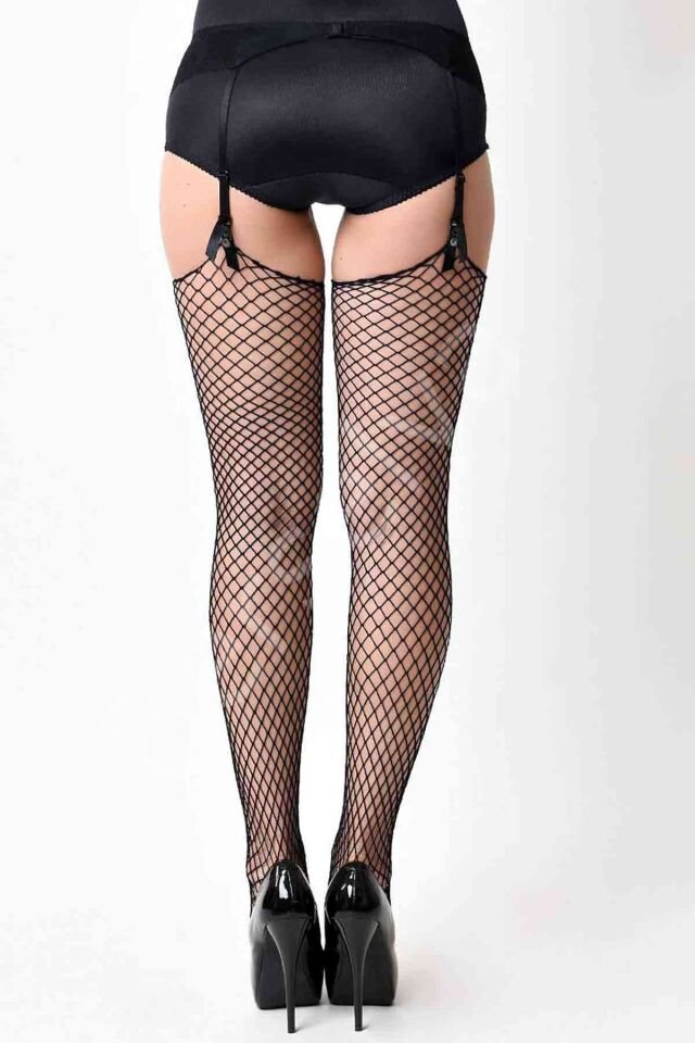 Siyah Fileli Jartiyer Çorabı Brf7986