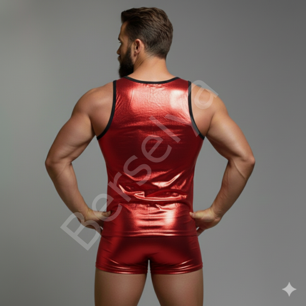 Erkek Kırmızı Lame Tank Top Boxer Takımı