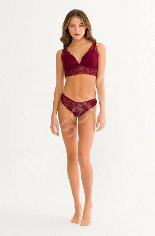 Bordo Desteksiz Dantelli Sütyen Külot Takımı Brf0301