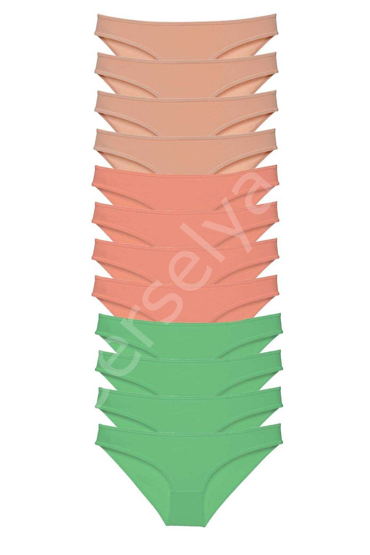 12 adet Süper Eko Set Likralı Kadın Slip Külot Ten Pudra Yeşil