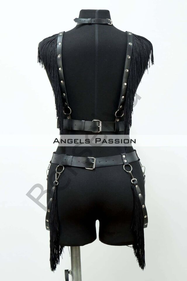 Püslüllü Deri Harness Takım, Püsküllü Elbise Aksesuarı - Brf768