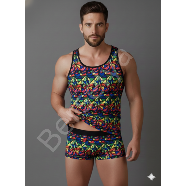 Erkek Renkli Tank Top Boxer Takımı