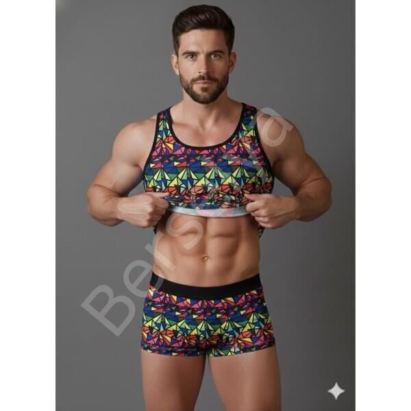 Erkek Renkli Tank Top Boxer Takımı