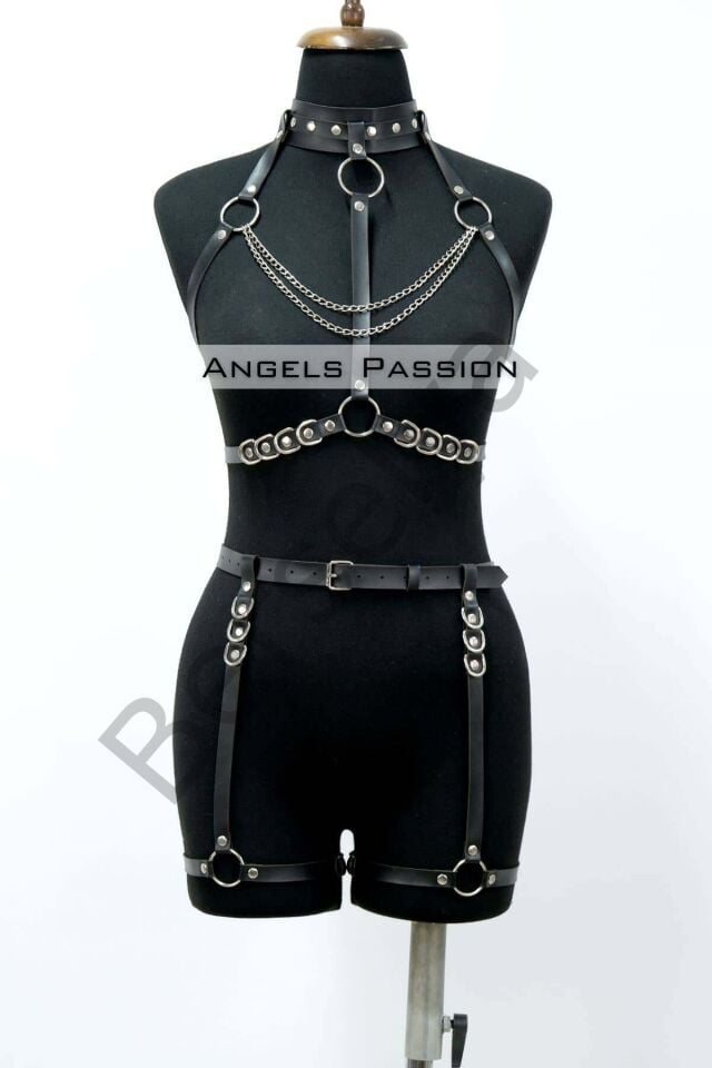 Fantazi İç Giyim Zincirli Erotik Harness Takım - Brf1081
