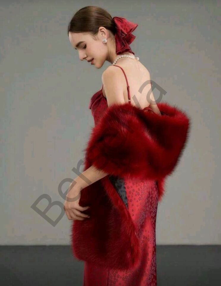 Kürk Orijinal Kırmızı Seksi Omuzluk Şık Kürk
